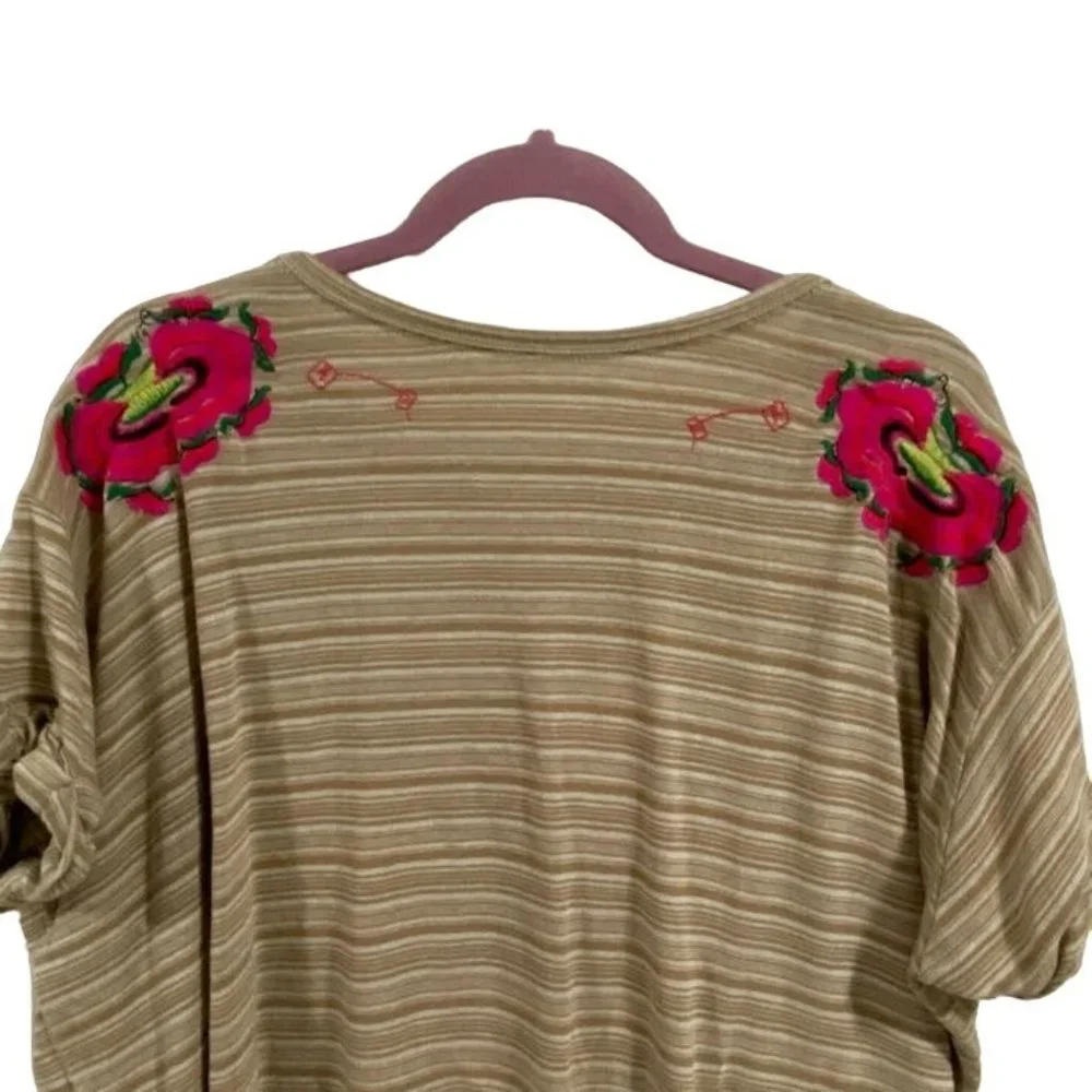 Free People Catalunya Embroidered Striped Cuffed‎ Sleeves Top Size S